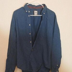 Zara Blue Button-Down Shirt with Subtle White Dot Pattern